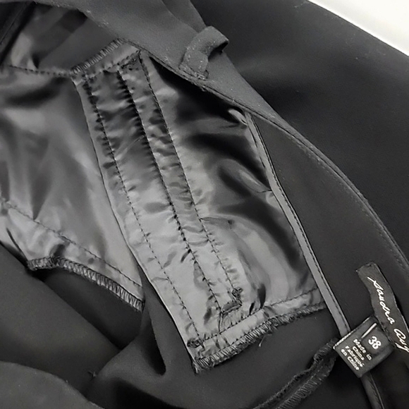 Sandra Angelozzi Women's Black Tapered Dress Pants Faux Leather Piping Size 38 - Picture 11 of 16